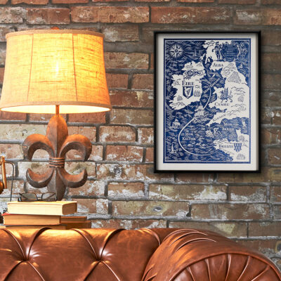 11 ESTAMPE Carte du Monde Celtique 30x40 cm