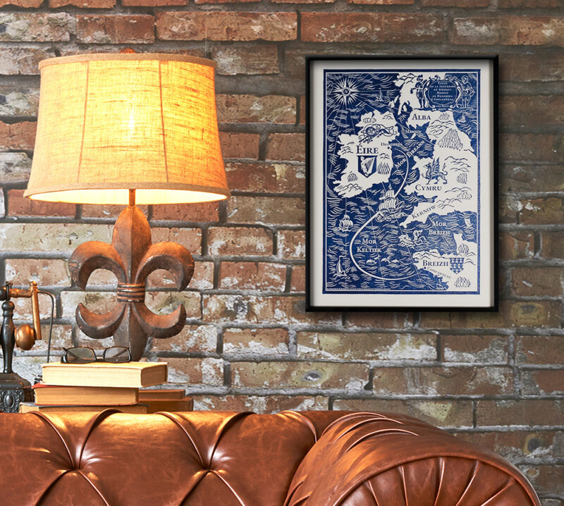 11 ESTAMPE Carte du Monde Celtique 30x40 cm