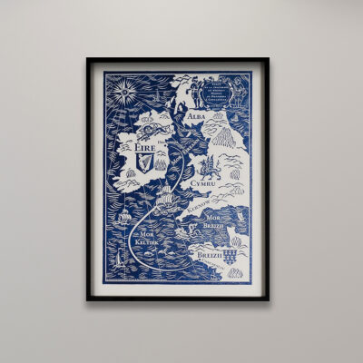 14 ESTAMPE Carte du Monde Celtique 30x40 cm