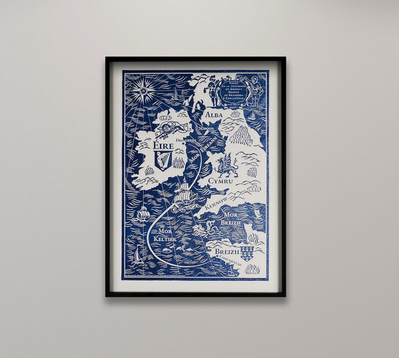 14 ESTAMPE Carte du Monde Celtique 30x40 cm