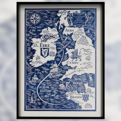 19 ESTAMPE Carte du Monde Celtique 30x40 cm