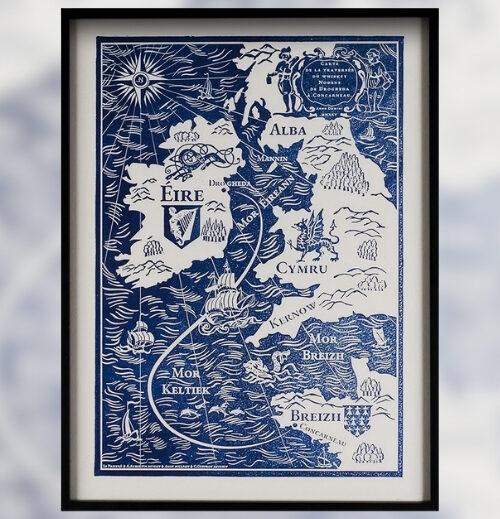 ESTAMPE Carte du Monde Celtique 30x40 cm