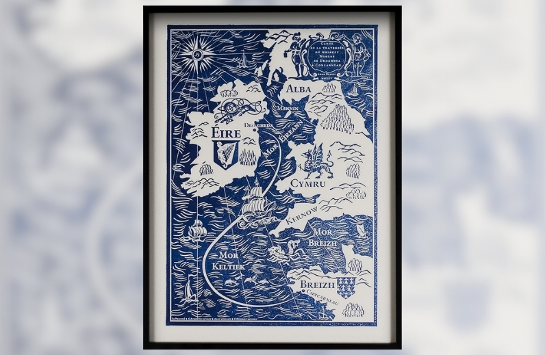 19 ESTAMPE Carte du Monde Celtique 30x40 cm