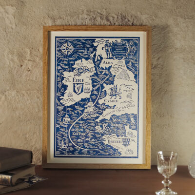 8 ESTAMPE Carte du Monde Celtique 30x40 cm