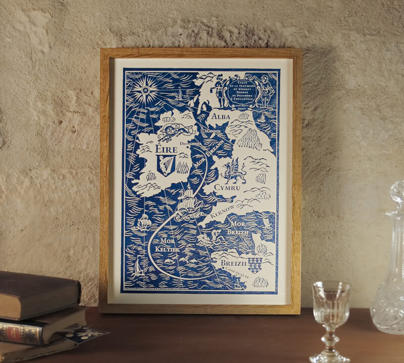 8 ESTAMPE Carte du Monde Celtique 30x40 cm